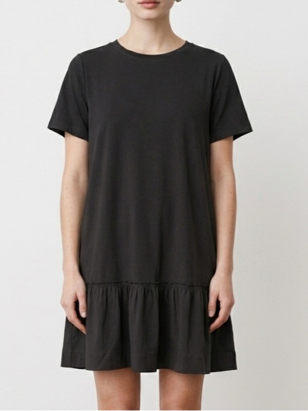Eileen Fisher Black Short-Sleeve Ruffle-Hem Mini Dress organic cotton